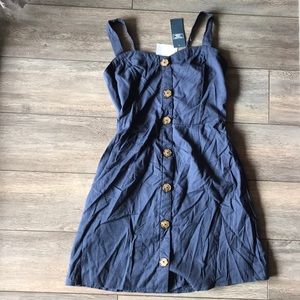 Navy blue button up dress.